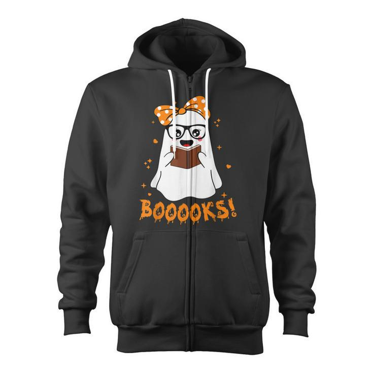 Booooks Ghost Funny Boo Read Books Lover Library Halloween  Zip Up Hoodie