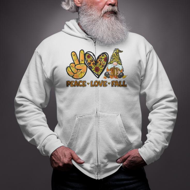 Peace Love Fall Funny Gnome Autumn Lover Pumpkins Halloween Zip Up Hoodie