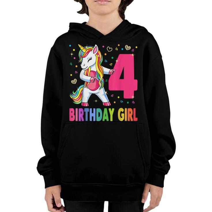 4 Years Old Unicorn Flossing 4Th Birthday Girl Unicorn Party  V3 Youth Hoodie