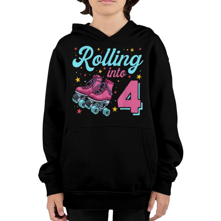 4Th Birthday  For Girls Roller Skates Rolling Into 4  Youth Hoodie