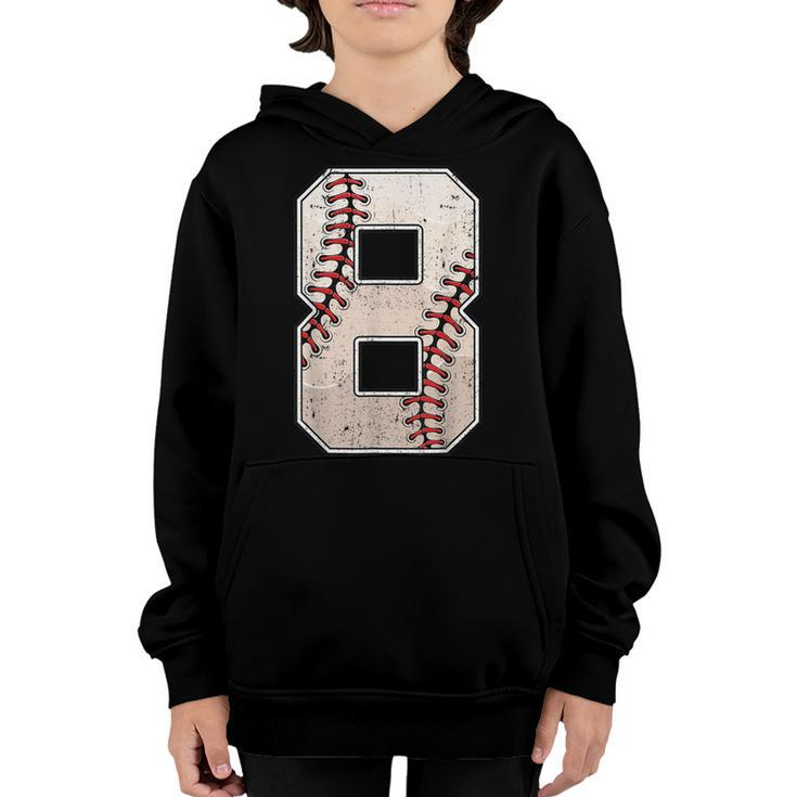 8Th Birthday Baseball Big Number Eight 8 Year Old Boy Girl  V5 Youth Hoodie