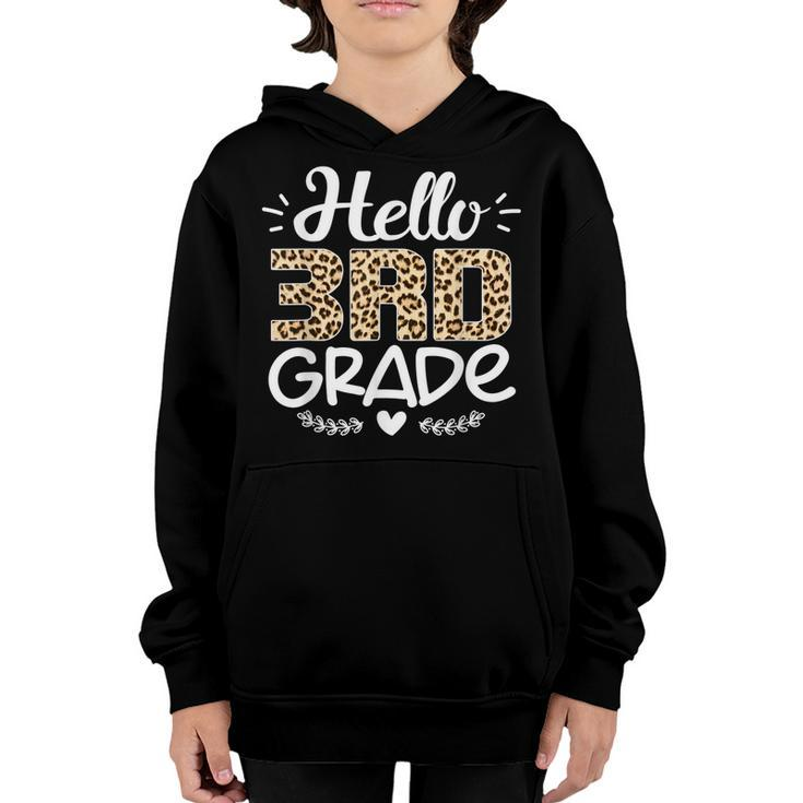 Back To School Hello 3Rd Grade Third Grade Leopard Teacher  Youth Hoodie
