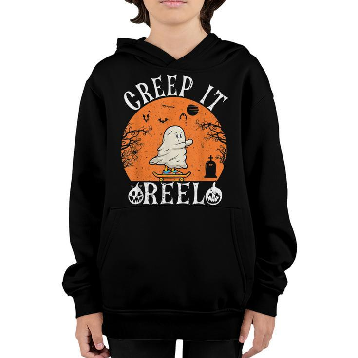 Creep It Real Ghost Men Skateboarding Halloween Fall Season  Youth Hoodie