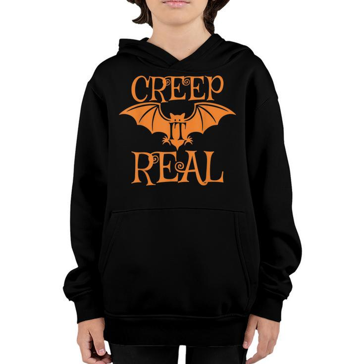 Creep It Real Halloween Bat Pumpkin  Youth Hoodie