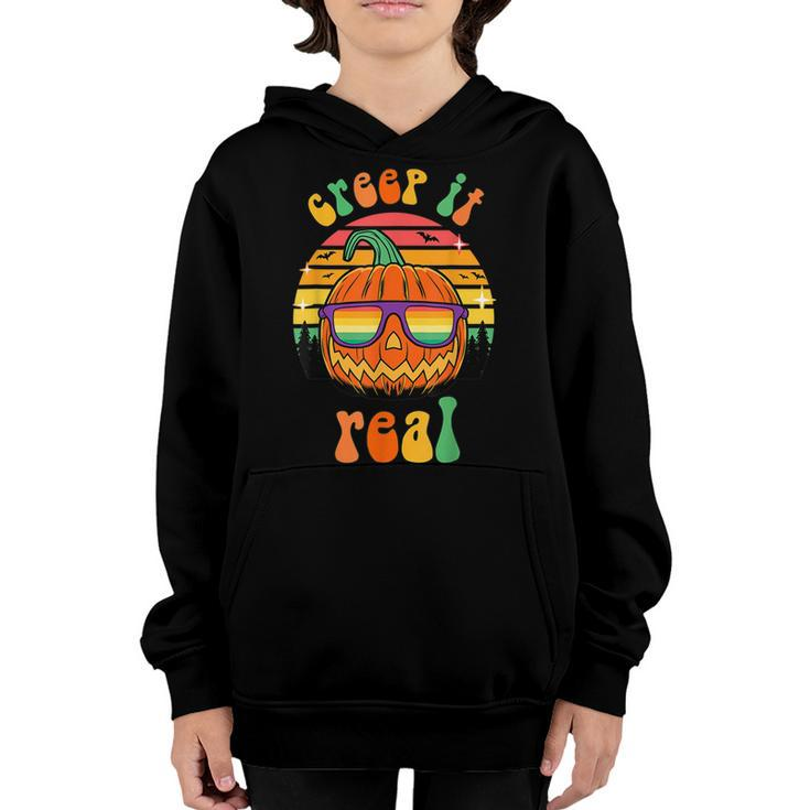 Creep It Real Halloween Ghost Groovy Spooky Witch Boys Girls  Youth Hoodie