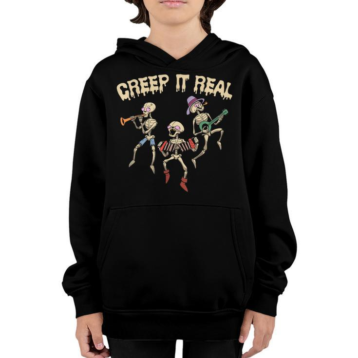 Creep It Real Skeleton Playing Music Funny Halloween  Youth Hoodie