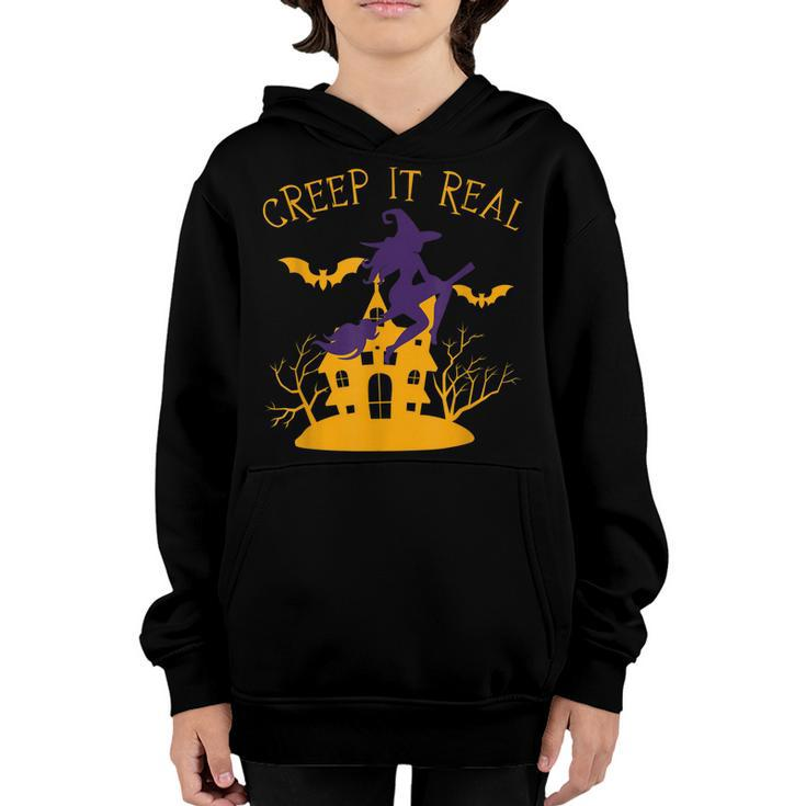 Creep It Real Witch Broom Funny Spooky Halloween  Youth Hoodie