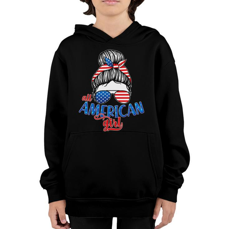 Cute All American Girl Usa Flag Youth Hoodie