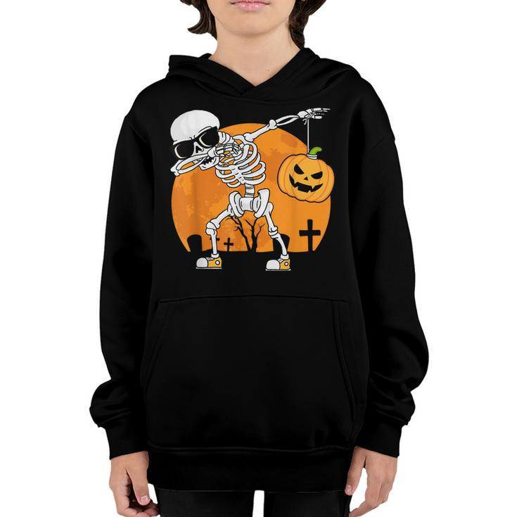 Dabbing Skeleton Funny Halloween Pumpkin Skeleton  Youth Hoodie
