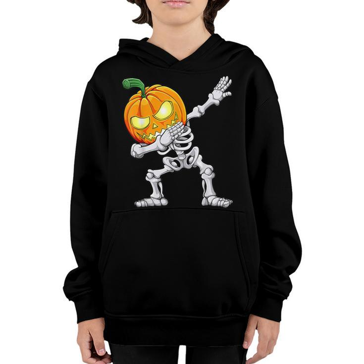 Dabbing Skeleton Scary Pumpkin Jack O Lantern Halloween Boys  Youth Hoodie