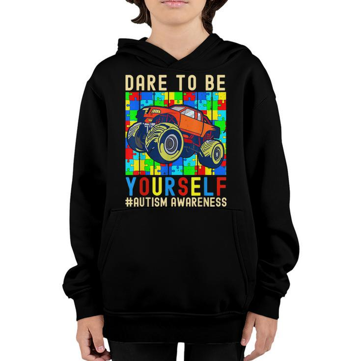 Dare To Be Yourself Autism Awareness Monster Truck Boys Kids  Youth Hoodie