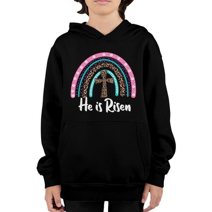 Easter For Christian Teen Girls Mom He Is Risen Leopard Gift Youth Hoodie