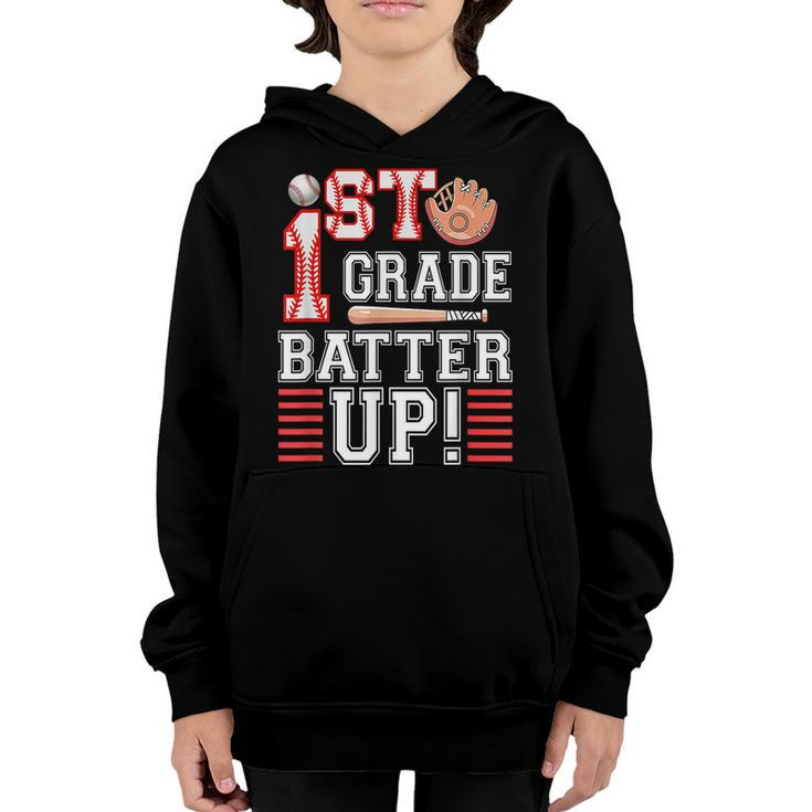 First Grade Back To School 1St Grade Batter Up Baseball  Youth Hoodie