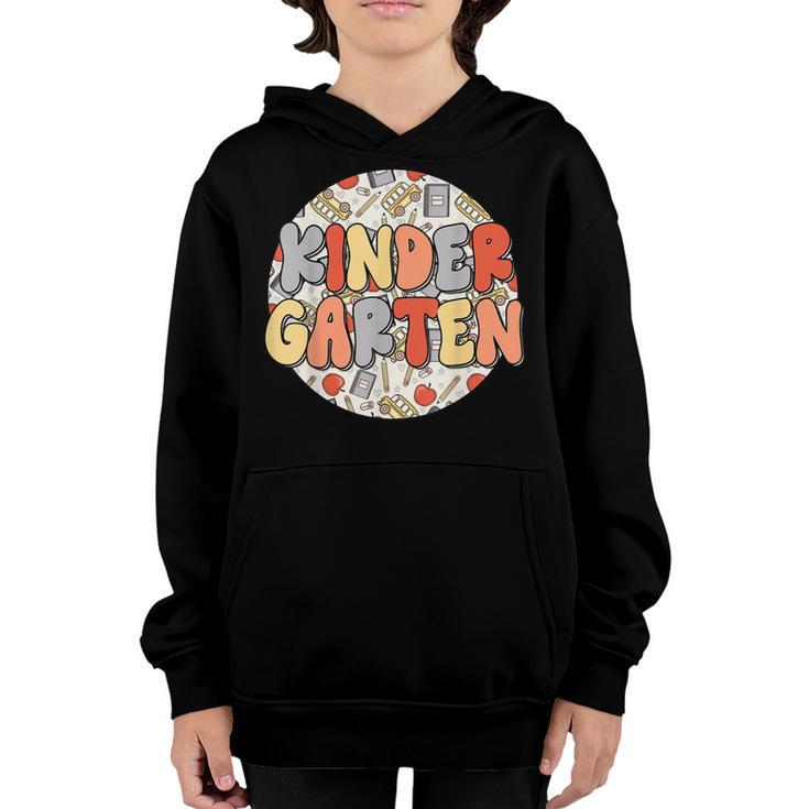 Groovy Kindergarten Vibes Retro Teachers Kids Back To School Youth Hoodie