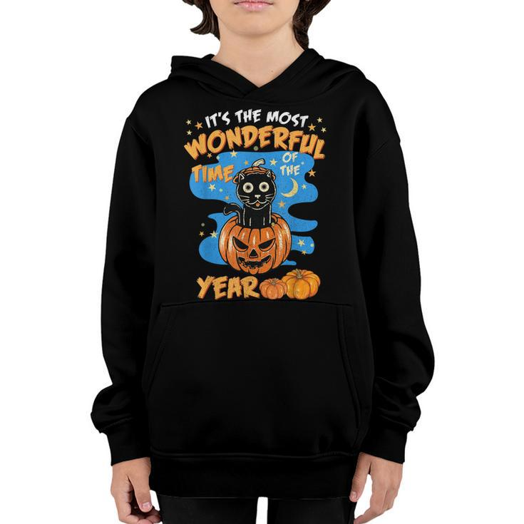 Halloween Its The Most Wonderful Time Of The Year Cat Witch  Youth Hoodie - Thegiftio