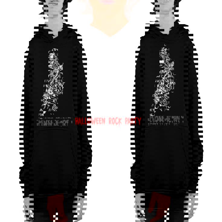 Halloween Rock Party Dancing Guitar Skeleton Playing Rock  Youth Hoodie