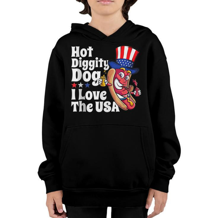 Hot Diggity Dog I Love The Usa Funny 4Th Of July Party  Youth Hoodie