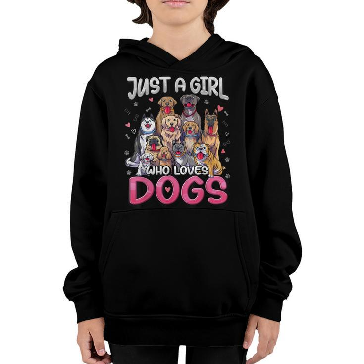 Just A Girl Who Loves Dogs  Funny Puppy Dog Lover Girls  Youth Hoodie