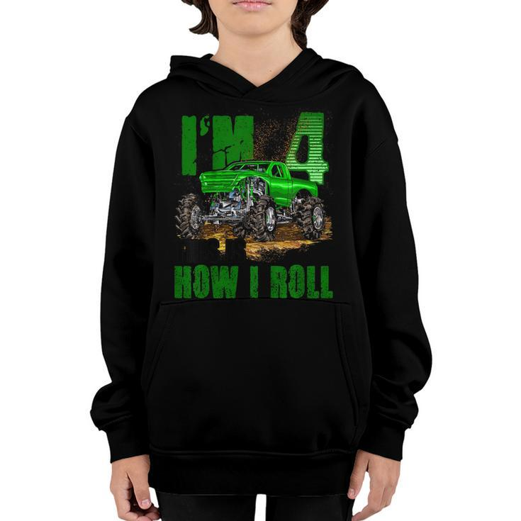 Kids 4Th Birthday Monster Truck For Boys & Girls 4 Years Youth Hoodie