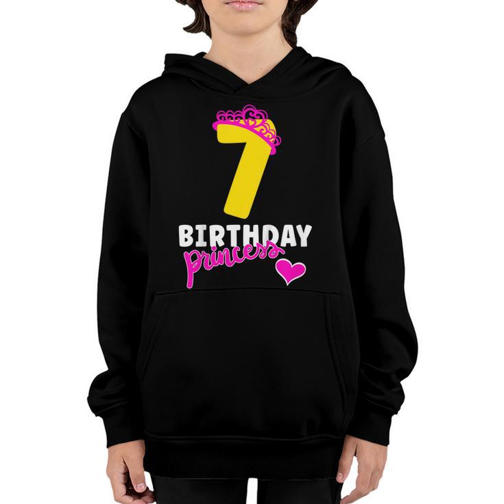 Kids 7Th Birthday Girl Birthday Girl Crown Princess  Youth Hoodie