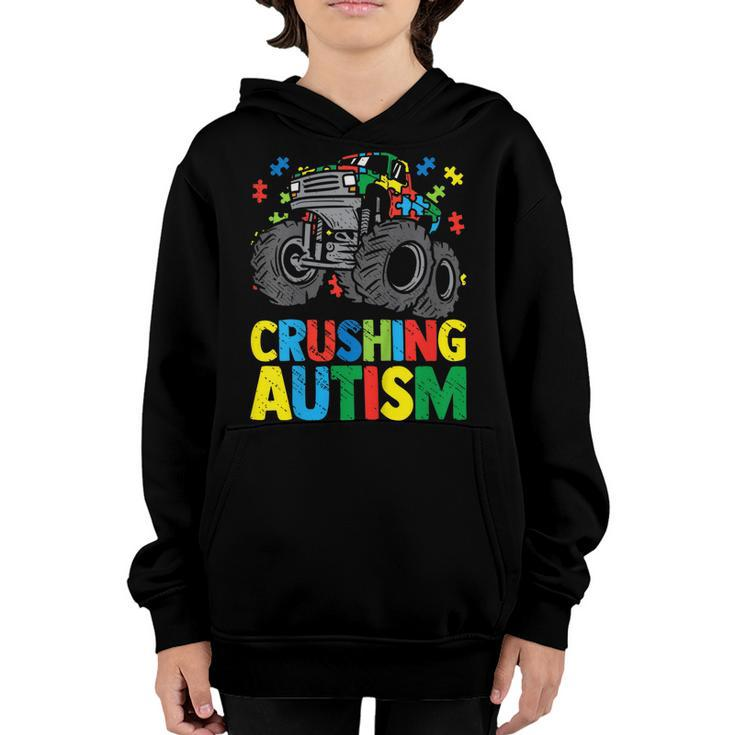 Kids Monster Truck Crushing Austim  Autism Awareness  Youth Hoodie