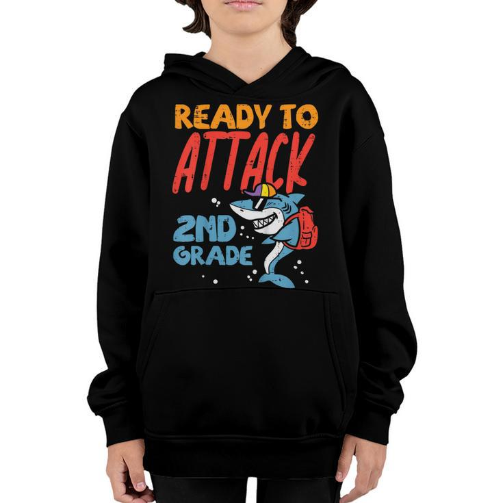 Kids Ready To Attach 2Nd Grade Shark First Day Of School Back To School Youth Hoodie