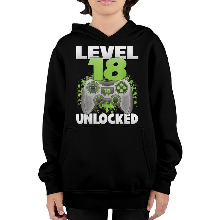 Level 18 Unlocked Video Gaming 18Th Birthday 2004 Gamer Game  Youth Hoodie