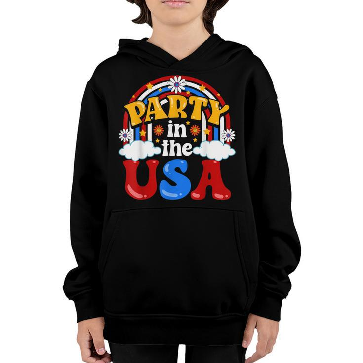 Party In The Usa Vintage Daisy Flowers 4Th Of July Patriotic  Youth Hoodie