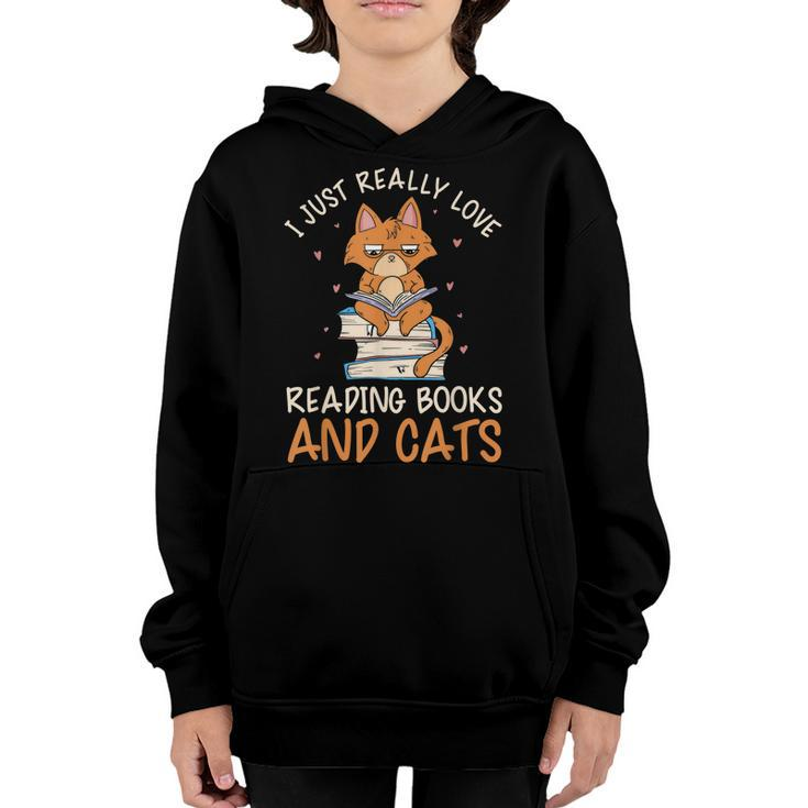 Reading Books And Cats Cat Book Lovers Reading Book  Youth Hoodie