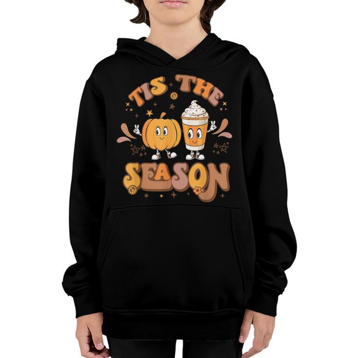 Retro Tis The Season Pumpkin Spice Fall Vibes Thanksgiving  Youth Hoodie