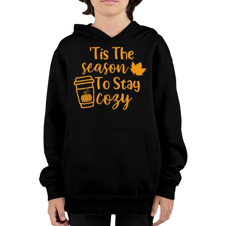 Tis The Season To Stay Cozy Pumpkin Spice Fall Thanksgiving  Youth Hoodie