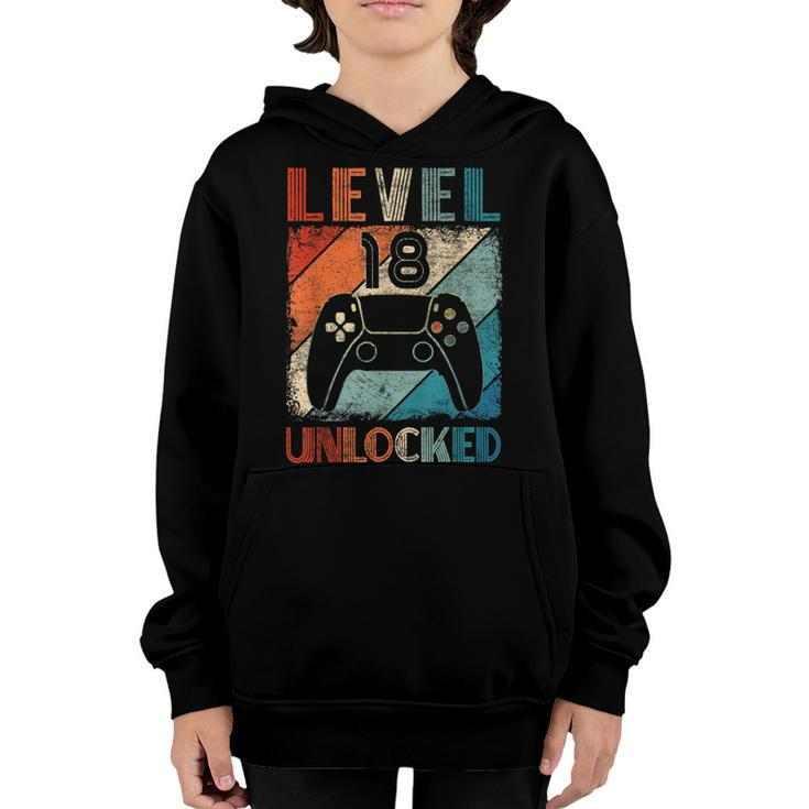Vintage Level 18 Unlocked Video Gamer 18Th Birthday  Youth Hoodie