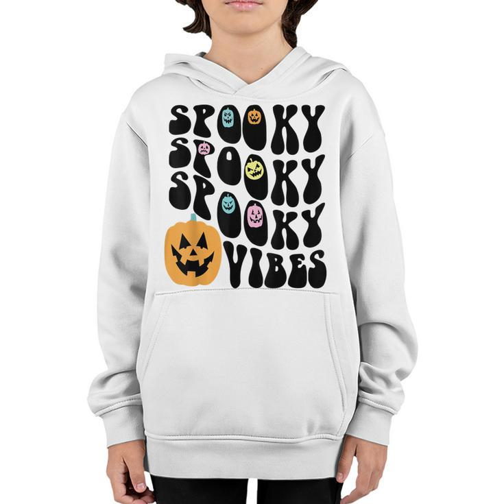 Groovy Spooky Vibes Scary Pumpkin Face Funny Halloween  Youth Hoodie