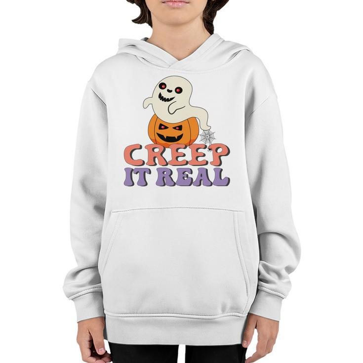 Halloween Boo With Pumpkin Creep It Real Youth Hoodie