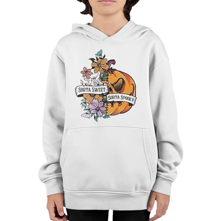 Halloween Sorta Sweet Sorta Spooky Pumpkin Floral Youth Hoodie