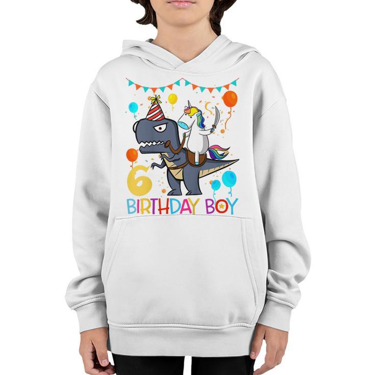 Kids Kids Unicorn Riding Dinosaur  6 Years Old Birthday Boy  Youth Hoodie