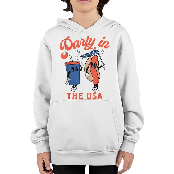 Party In The Usa  Hot Dog Kids Funny Fourth Of July  Youth Hoodie