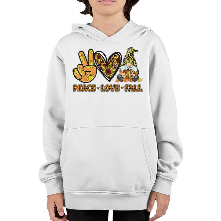 Peace Love Fall Funny Gnome Autumn Lover Pumpkins Halloween  Youth Hoodie