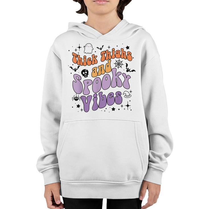 Retro Groovy Thick Thighs And Spooky Vibes Funny Halloween  Youth Hoodie