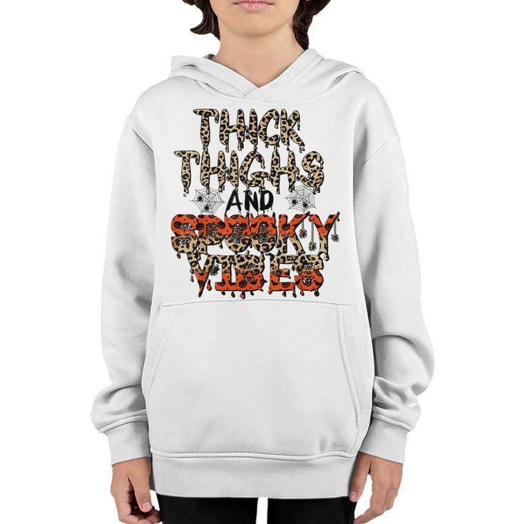 Retro Leopard Thick Thighs And Spooky Vibes Funny Halloween  Youth Hoodie