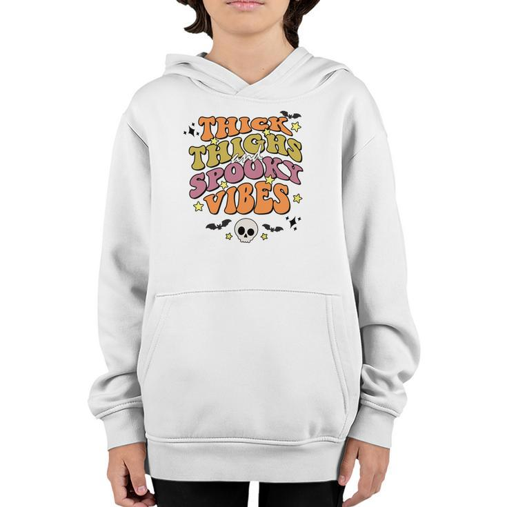 Skull Groovy Thick Thights And Spooky Vibes Leopard Halloween Youth Hoodie