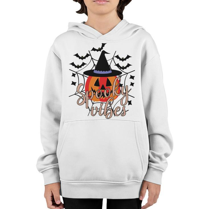 Thick Thights And Spooky Vibes Halloween Pumpkin Ghost Youth Hoodie