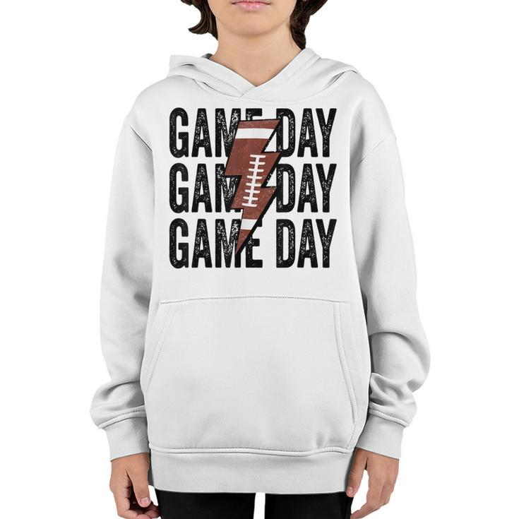Vintage Game Day Football Lightning Bolt Funny Team Sport  Youth Hoodie