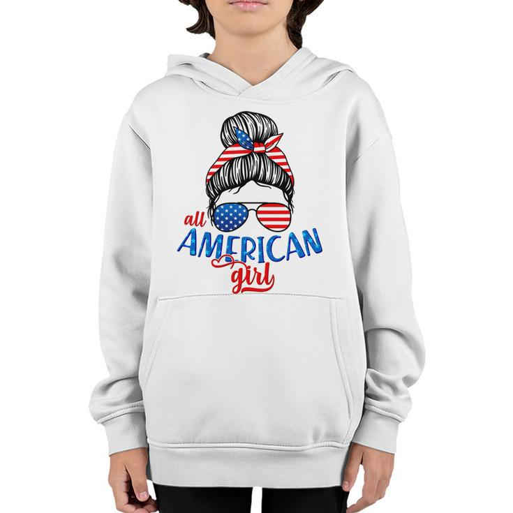 Cute All American Girl Usa Flag Youth Hoodie