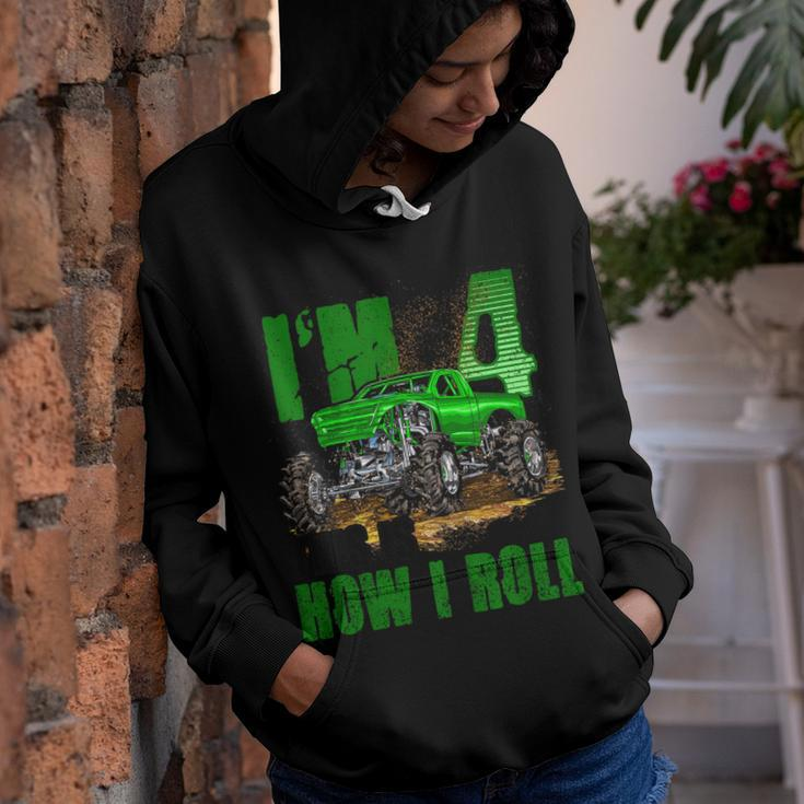 Kids 4Th Birthday Monster Truck For Boys & Girls 4 Years Youth Hoodie