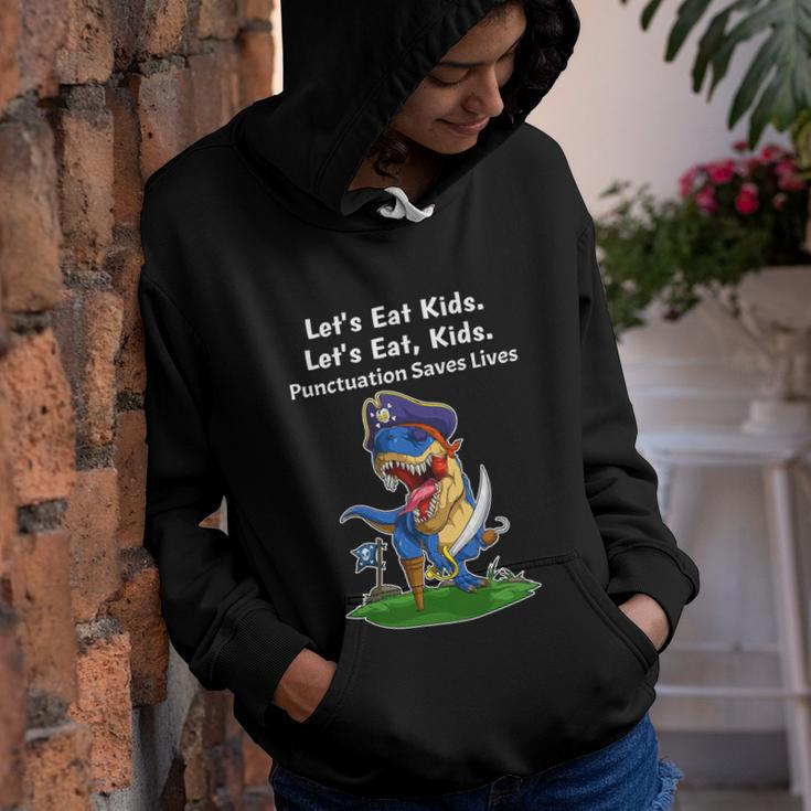 Pirate Dinosaur Funny Lets Eat Kids Punctuation Saves Lives Great Gift Youth Hoodie