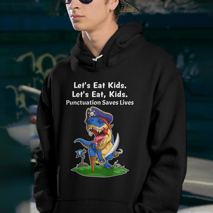 Pirate Dinosaur Funny Lets Eat Kids Punctuation Saves Lives Great Gift Youth Hoodie