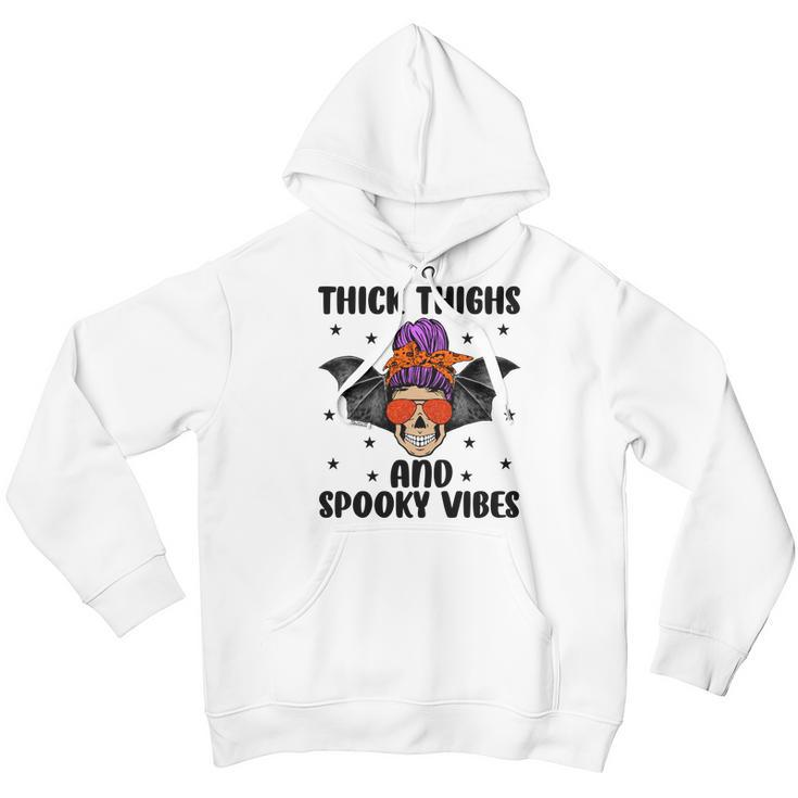 Thick Thights And Spooky Vibes Halloween Messy Bun Hair Youth Hoodie