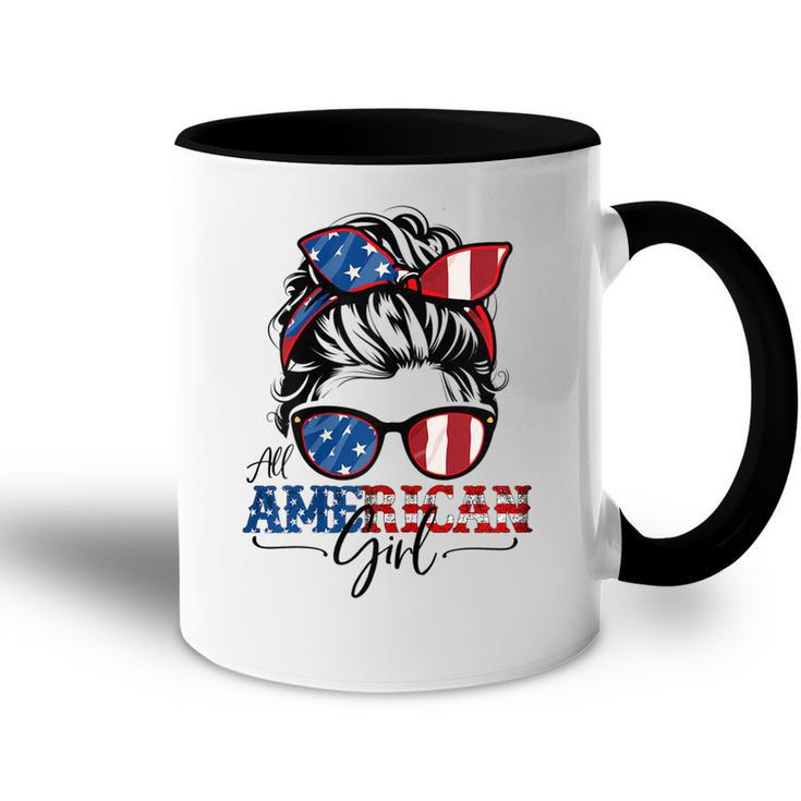 All American Girl 4Th Of July  Women Messy Bun Usa Flag  V2 Accent Mug