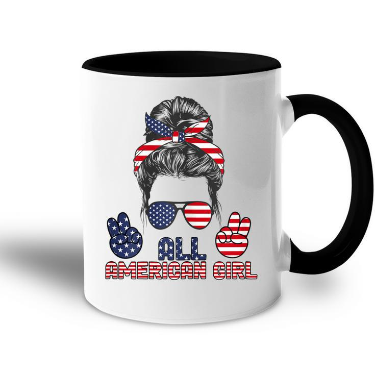 All American Girl Messy Bun American Flag 4Th Of July  V2 Accent Mug
